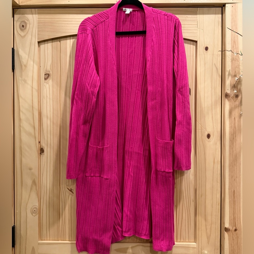 Cato Bright Pink Ribbed Open-Front Cardigan